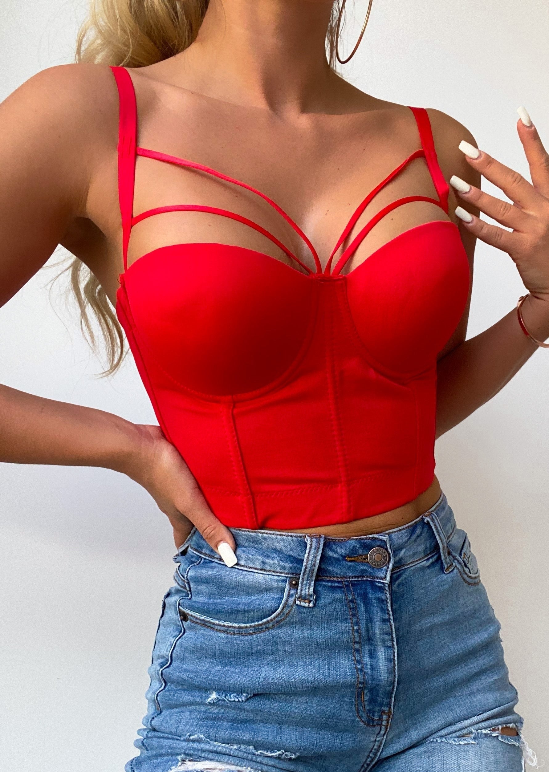 ALL THE WAYS Victoria Bustier Crop Top in Red