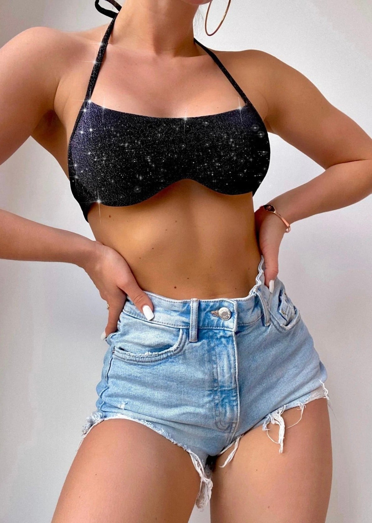 Kissed By The Stars Crop Top in Shiny Latte