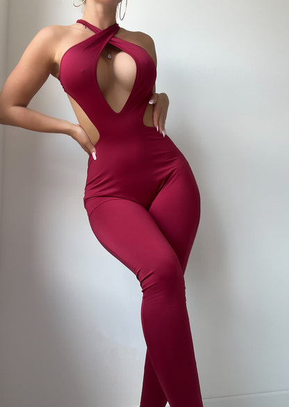 Orchid Jumpsuit in Red Wine